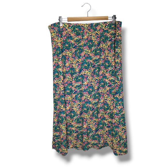 Loft Women's XL Green Multicolored Midi Long Button Front Pull On Skirt - Picture 1 of 6